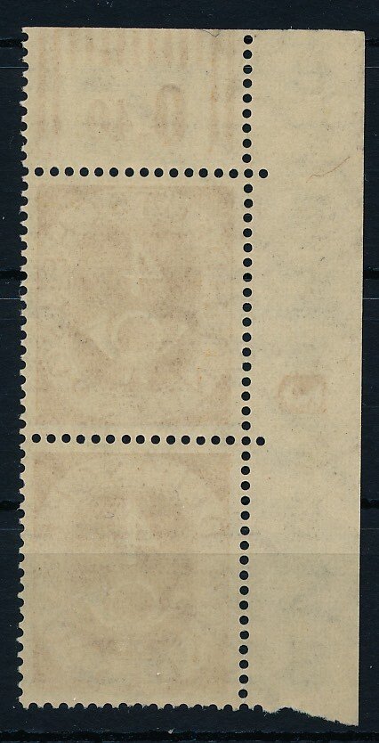 Συμμαχική Κατοχή - Γερμανία (Αμερικανική και βρετανική ζώνη) 1951 - 4 Pf. Posthorn, κάθετο ζεύγος γωνιακών γραμματοσήμων πάνω αριστερά με σημάδι εκτύπωσης «2» - Mi. Nr. 124 DZ #1.0