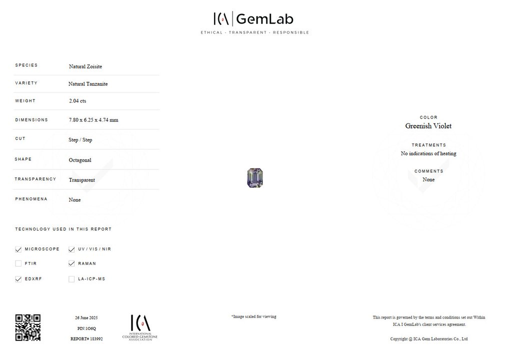 Violet, Verde Tanzanite  - 2.04 ct - Asociația internațională de pietre prețioase colorate (ICA GemLab) - Tanzanit fără tratament termic #2.1