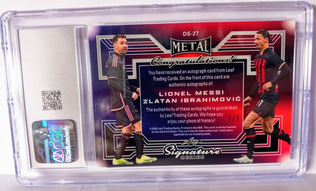 2024 Leaf Metal Dual Signatures Lionel Messi & Zlatan Ibrahimovic #DS-27 Green Crystal 1/1 Μοναδική (one of one) - SGC 10 Graded card #2.1