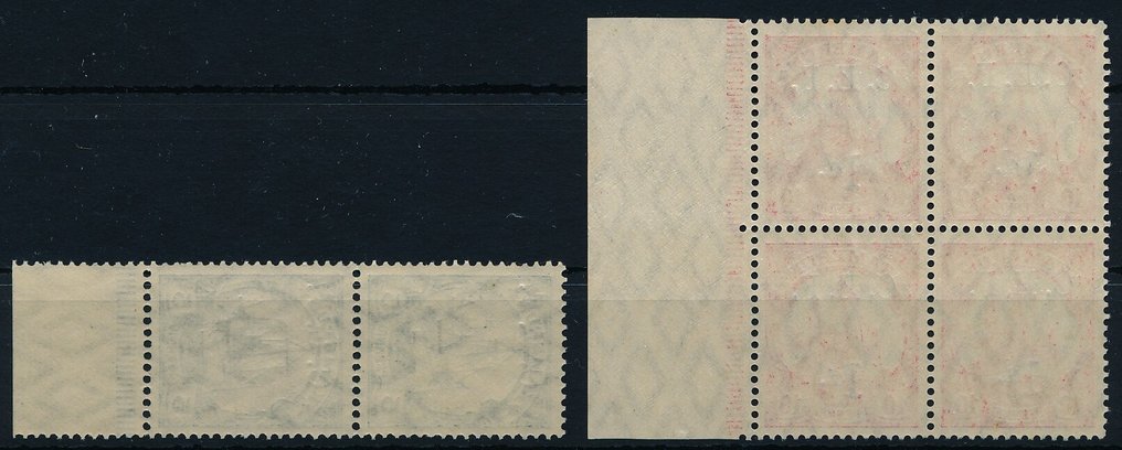 德国殖民地 - 喀麦隆 1915 - 英国占领,1/2便士在一对中,5便士,完美品相;1便士在四连式中,10便士,完好无损,未使用邮票。 - Mi. Nr. 2+3 #1.0