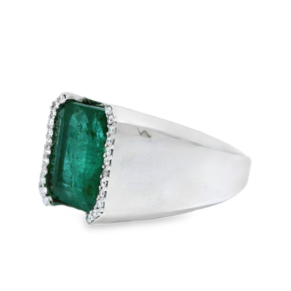 戒指 白金 -  8.64ct. tw. 祖母绿 - 钻石 - 透明的祖母绿戒指 #1.0