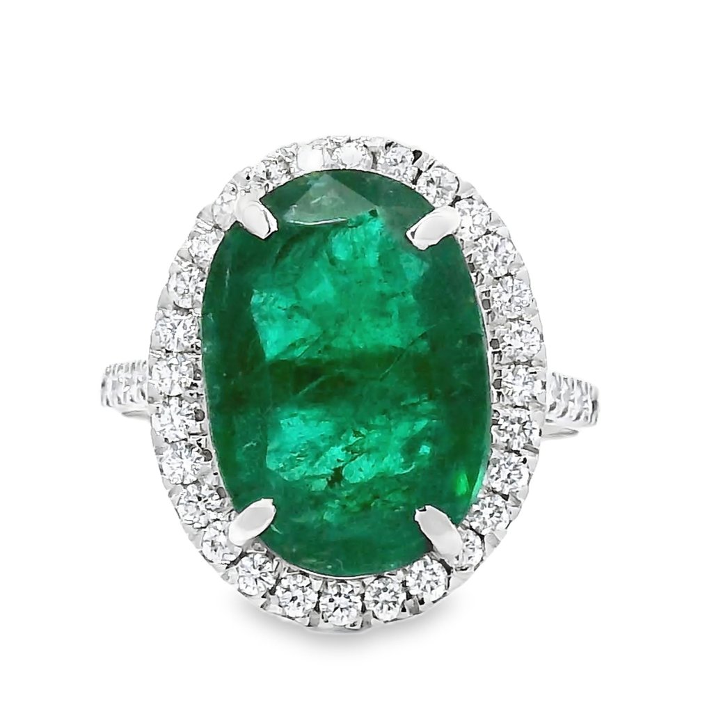 Δαχτυλίδι Πλατίνα -  6.04ct. tw. Σμαράγδι - Διαμάντι - Βαθύ Πράσινο #4.3