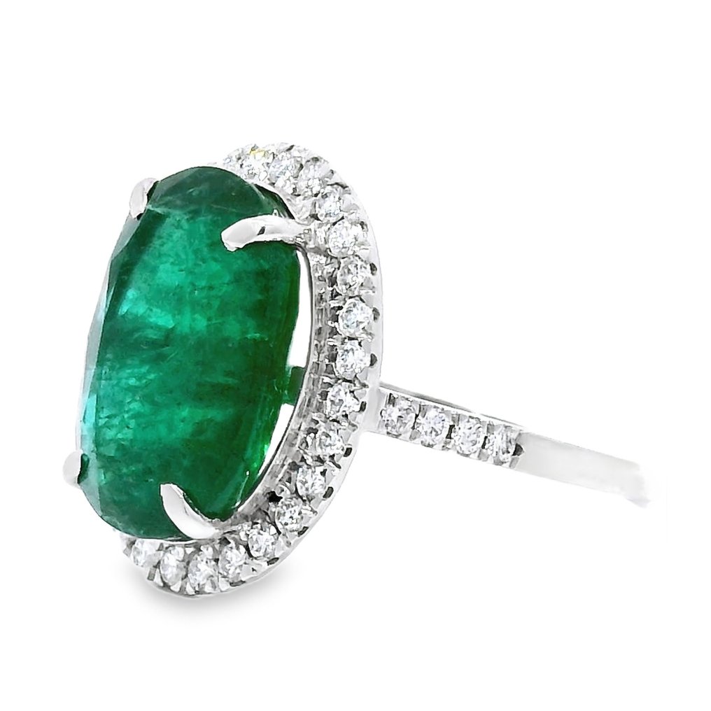 Δαχτυλίδι Πλατίνα -  6.04ct. tw. Σμαράγδι - Διαμάντι - Βαθύ Πράσινο #3.2