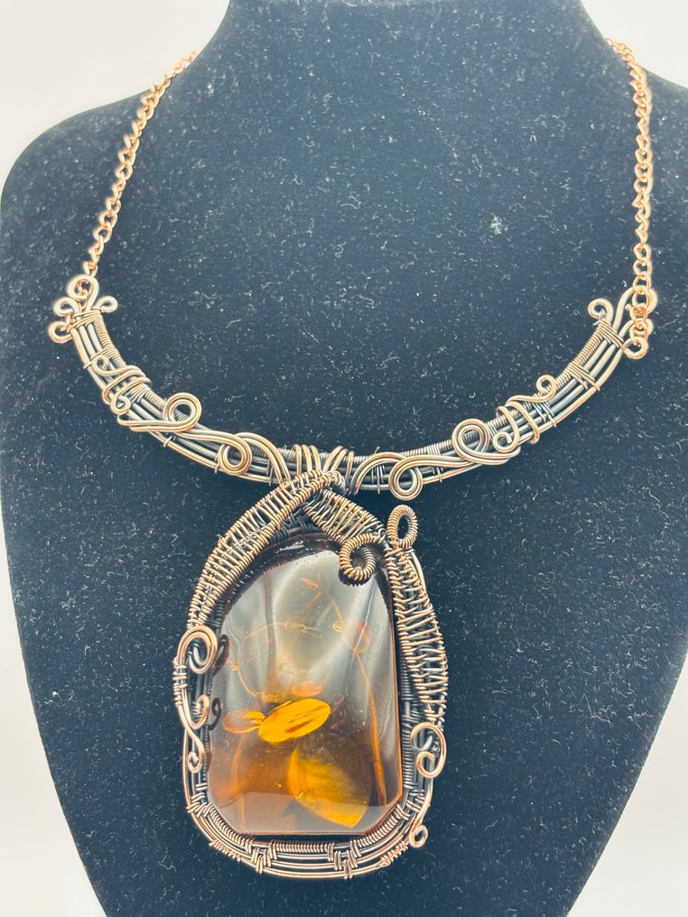 Χειροποίητο κολιέ με αγνό χαλκό και κεχριμπάρι. - Κολιέ #4.3