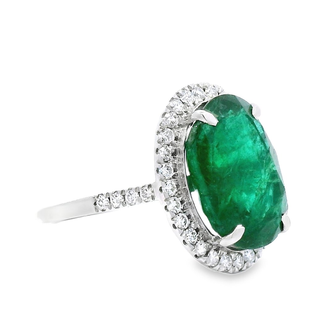 Δαχτυλίδι Πλατίνα -  6.04ct. tw. Σμαράγδι - Διαμάντι - Βαθύ Πράσινο #1.0