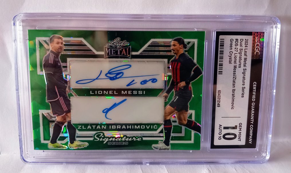 2024 Leaf Metal Dual Signatures Lionel Messi & Zlatan Ibrahimovic #DS-27 Green Crystal 1/1 Μοναδική (one of one) - SGC 10 Graded card #1.0