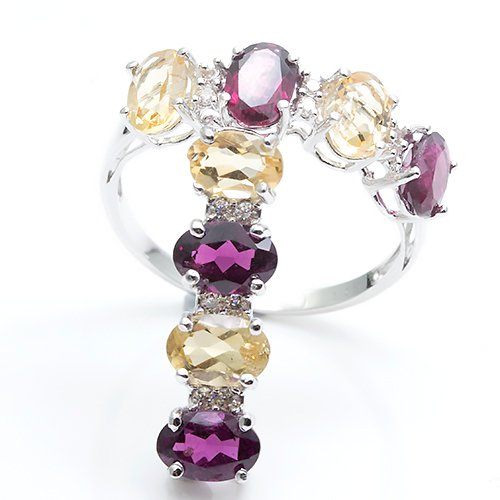 沒有保留價 - 兩件珠寶套裝 - 14 克拉 白金 石榴石 - 鉆石 #1.0