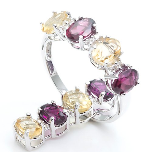 沒有保留價 - 兩件珠寶套裝 - 14 克拉 白金 石榴石 - 鉆石 #1.0