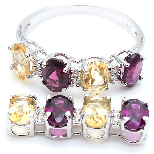 沒有保留價 - 兩件珠寶套裝 - 14 克拉 白金 石榴石 - 鉆石 #2.1