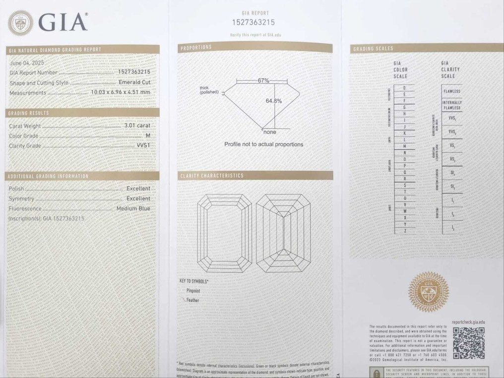 1 pcs 钻石  (天然)  - 3.01 ct - 祖母绿 - M - VVS1 极轻微内含一级 - 美国宝石研究院（GIA） #2.1