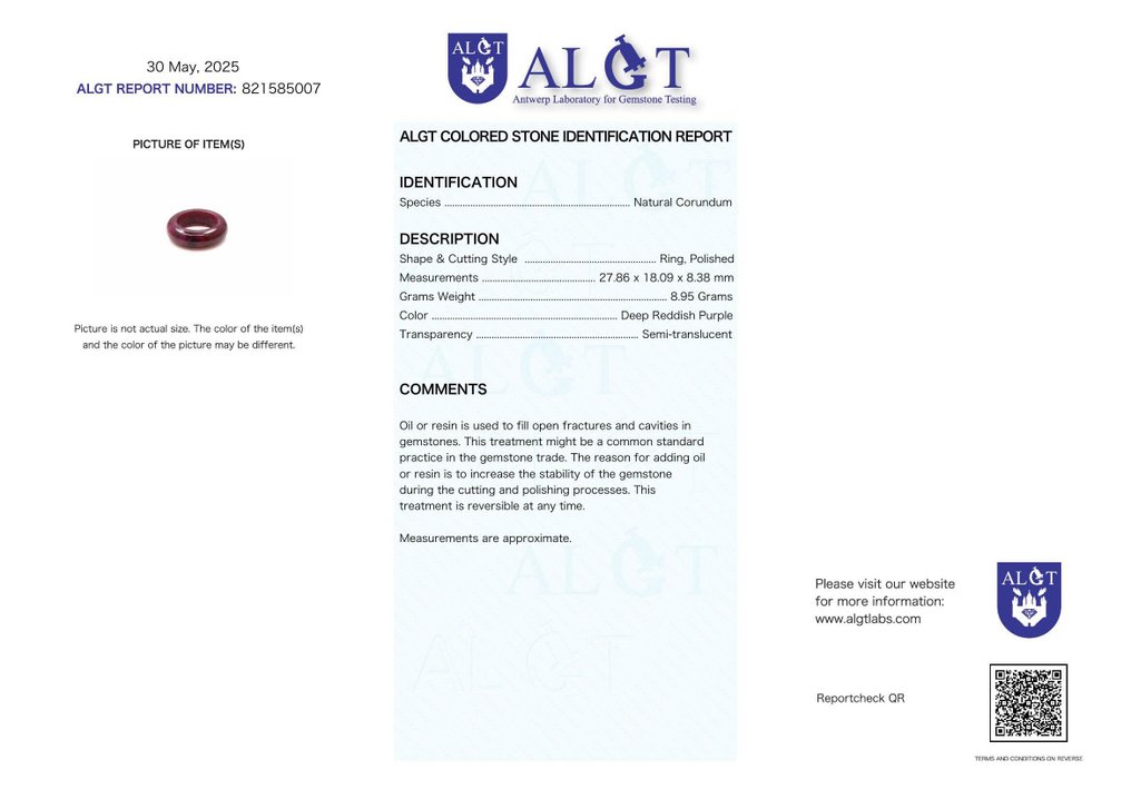 Keine Mindestgebot - ALGT-zertifiziert - Großer und hoch exklusiver natürlicher Rubinring Bemerkenswerte Farbintensität, direkt aus der Erde.- 8.95 g #2.1