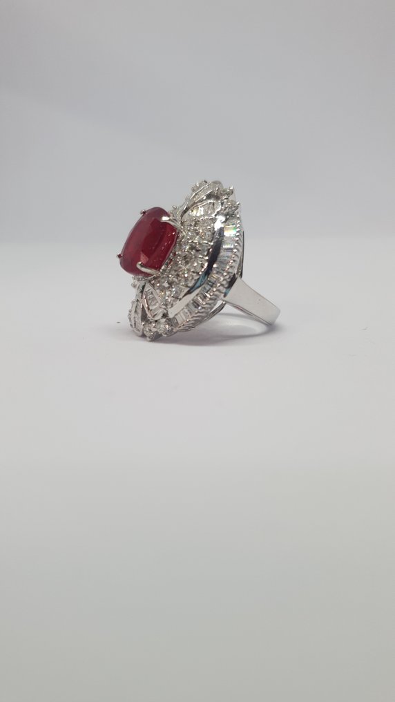 Statement δαχτυλίδι - 18 καράτια Λευκός χρυσός, Ρουμπί γεμιστό με γυαλί -  10.50ct. tw. Ρουμπίνι - Διαμάντι #1.0