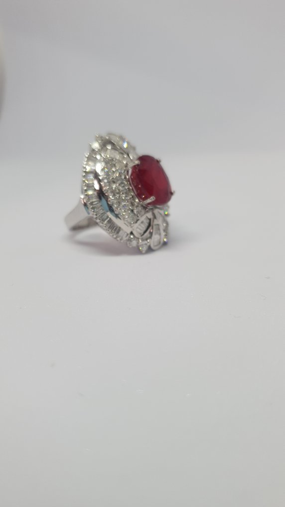 Statement δαχτυλίδι - 18 καράτια Λευκός χρυσός, Ρουμπί γεμιστό με γυαλί -  10.50ct. tw. Ρουμπίνι - Διαμάντι #3.2