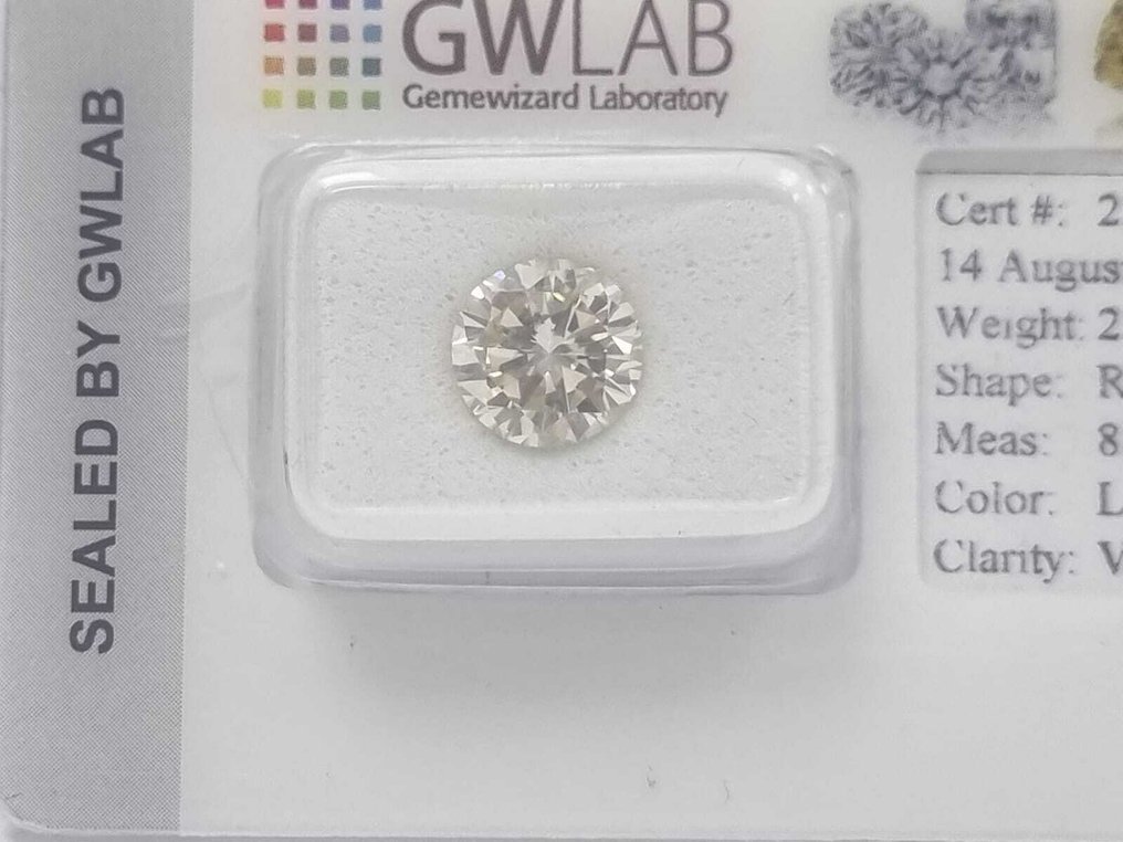1 pcs Διαμάντι  (Φυσικό)  - 2.13 ct - Στρογγυλό - N (σκούρο) - VS1 - Gemewizard Gemological Laboratory (GWLab) #4.3