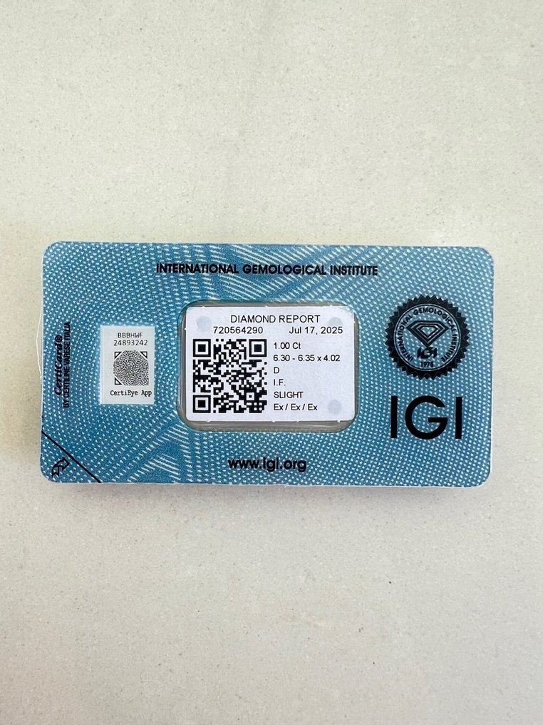 没有保留价 - 1 pcs 钻石  (天然)  - 1.00 ct - 圆形 - D (无色) - IF - 国际宝石研究院（IGI） #2.1
