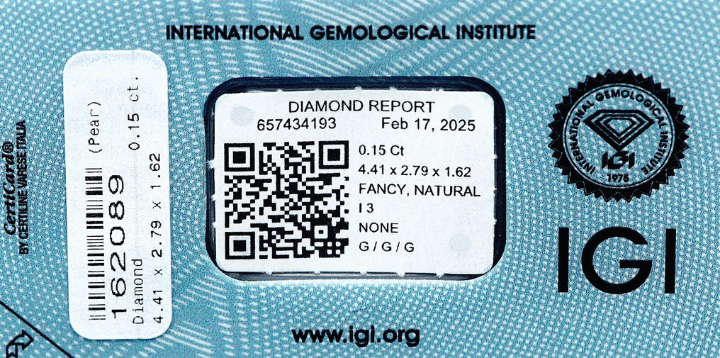 1 pcs 钻石  (天然色彩的)  - 0.15 ct - 梨形 - Fancy light 稍帶紫色的 粉红色 - I3 - 国际宝石研究院（IGI） #4.3