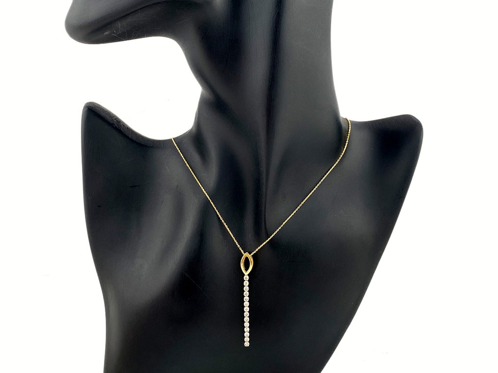 吊墜頸鏈 - 18 克拉 黃金 -  0.73ct. tw. 鉆石 (天然)  #1.0