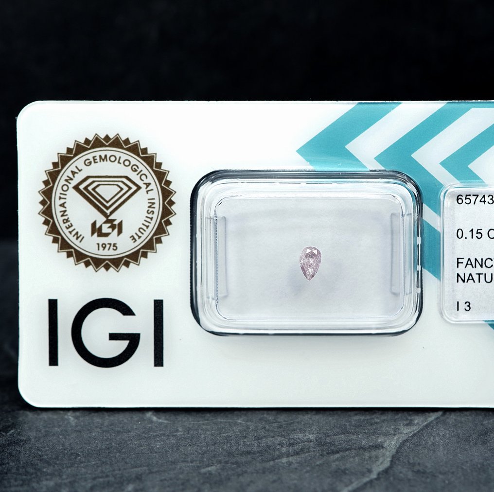 1 pcs 钻石  (天然色彩的)  - 0.15 ct - 梨形 - Fancy light 稍帶紫色的 粉红色 - I3 - 国际宝石研究院（IGI） #3.2