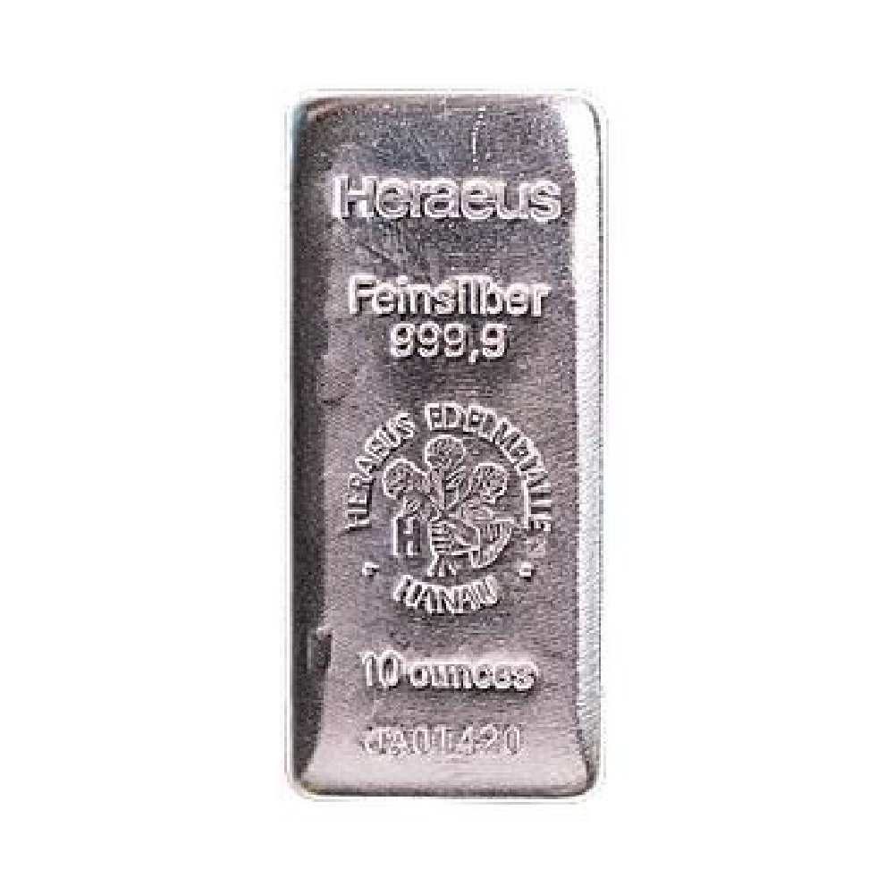 10 Onças Troy - Prata - 10 oz Heraeus .9999 Fine Silver Cast Bar - Com certificado #2.1