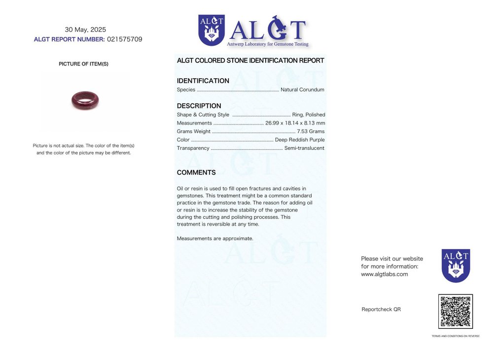 No Reserve - ALGT Certified - Huge and Highly Exclusive Natural Ruby Ring - A strikingly rich tone that captures the eye- 7.53 g #2.1