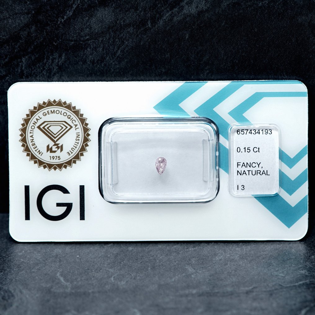 1 pcs 钻石  (天然色彩的)  - 0.15 ct - 梨形 - Fancy light 稍帶紫色的 粉红色 - I3 - 国际宝石研究院（IGI） #1.0