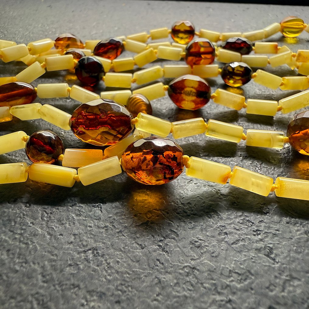 长款天然波罗的海琥珀手工雕刻珠子项链，长度132厘米，重47.1克 - 琥珀 - Baltic amber - succinite #2.1