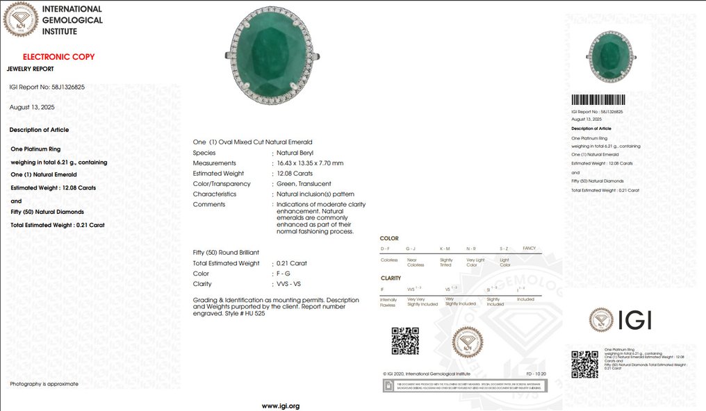 Ring Platin -  12.29ct. tw. Smaragd - Diamant #2.1