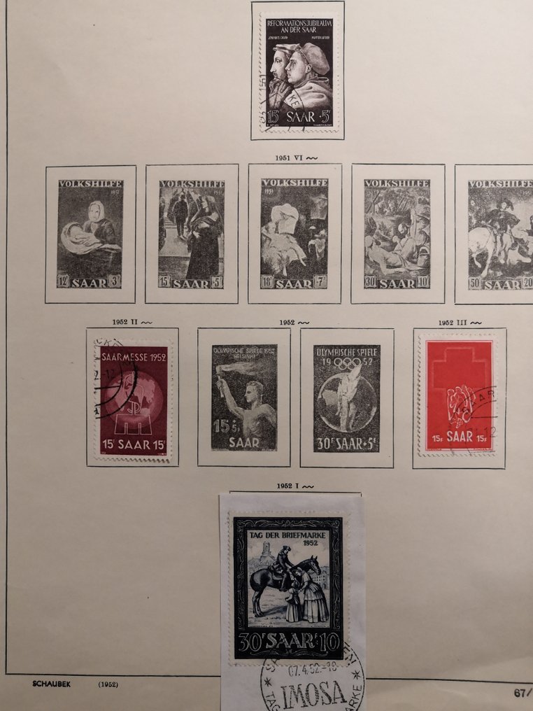 Saarland 1952/1959 - clean collection on older pre-printed sheets #1.0