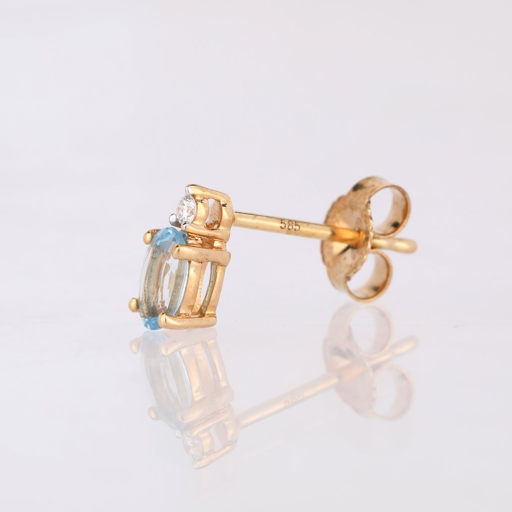 沒有保留價 - 耳環 - 14 克拉 黃金 - 0.43ct. tw. 海藍寶石 - 鉆石 #2.1