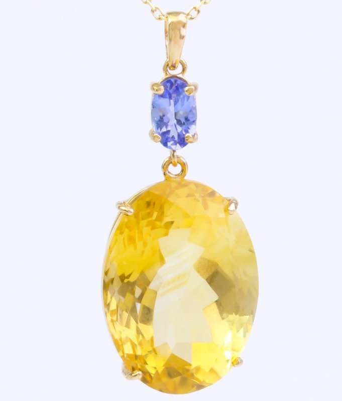 沒有保留價 - 頸鏈 - 14 克拉 黃金 黃水晶 - 坦桑石 #1.0