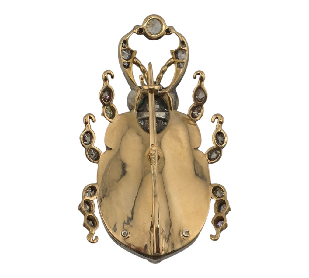 胸针 - 14K包金 黄金, 帝俄时期56K金(14K金)大型珐琅和4.1克拉钻石胸针 翠榴石 - 红宝石 #4.3