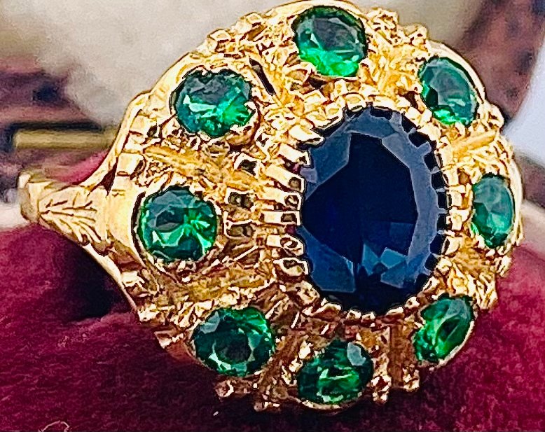 Sans prix de réserve - Bague - 9 carats Or jaune, Argent Saphir - Émeraude #3.2