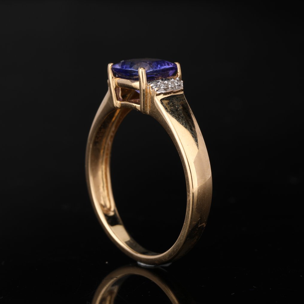 Δαχτυλίδι - 14 καράτια Κίτρινο χρυσό -  1.46ct. tw. Τανζανίτης - Διαμάντι - Δαχτυλίδι 14K YG #1.0