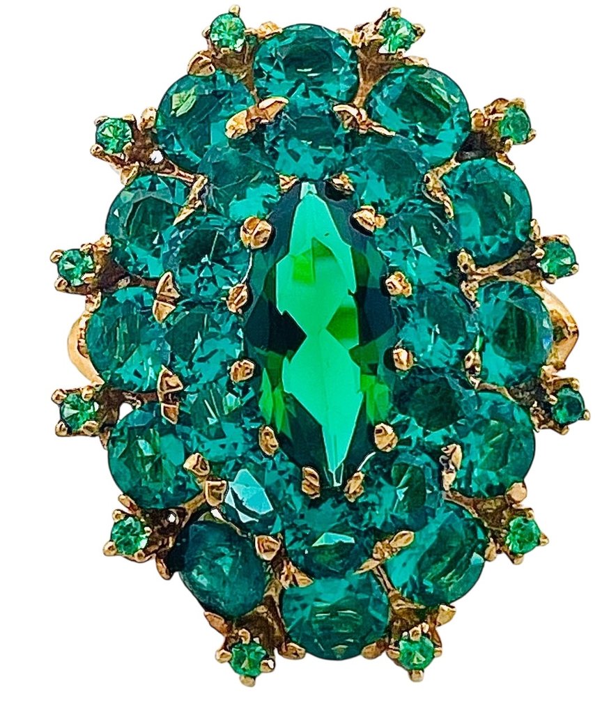 Ingen mindstepris - Ring - 9 kt. Gulguld, Sølv Smaragd #2.1