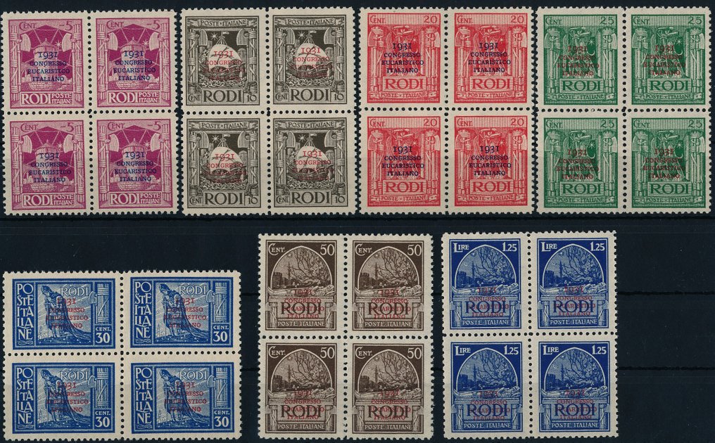 Ιταλικά Νησιά του Αιγαίου - Γενικά ζητήματα 1931 - Ευχαριστιακό Συνέδριο, πλήρες σύνολο 7 αξιών σε ομάδες των 4. - Sassone No. 30-36 (4) #1.0