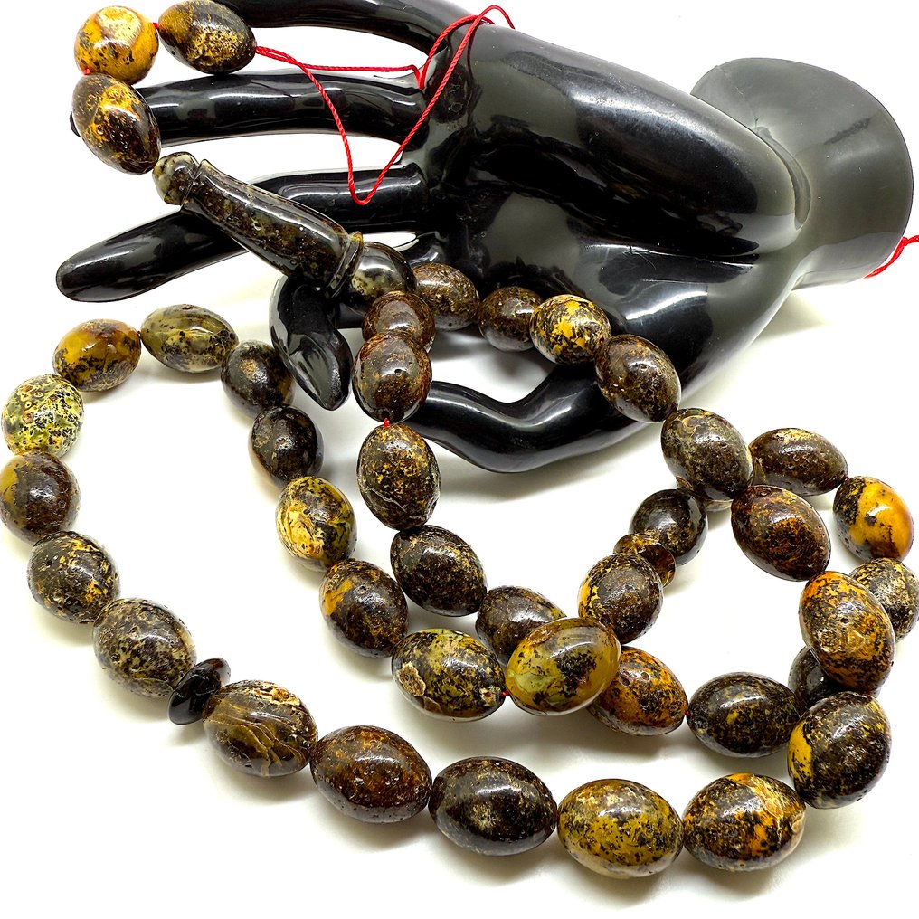 Naturalny bursztyn bałtycki Tesbih misbaha modlitewny różaniec 76,5 g cała kamień oliwkowy 18 mm - B - Baltic amber - succinite #1.0