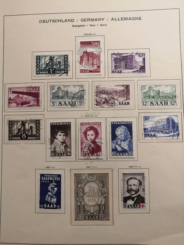 Saarland 1952/1959 - clean collection on older pre-printed sheets #3.2