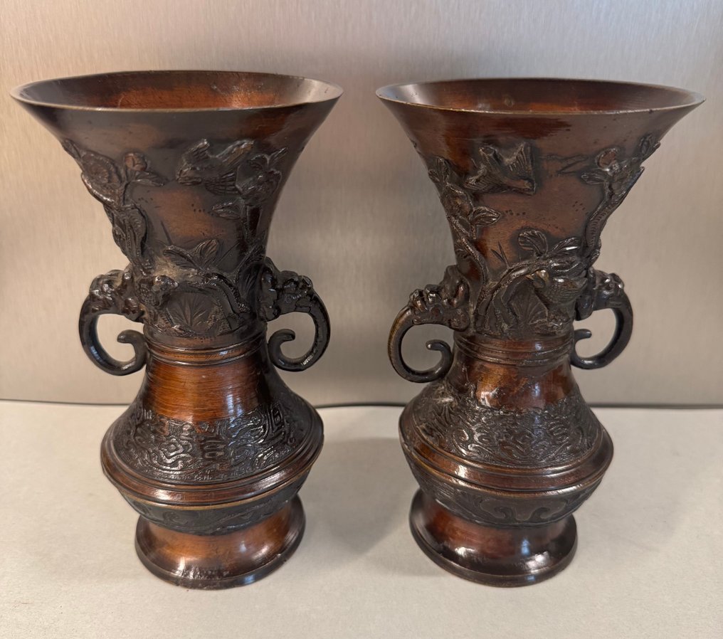 一对日本青铜花瓶 - 青銅色 - 日本 - 20世紀初 #1.0