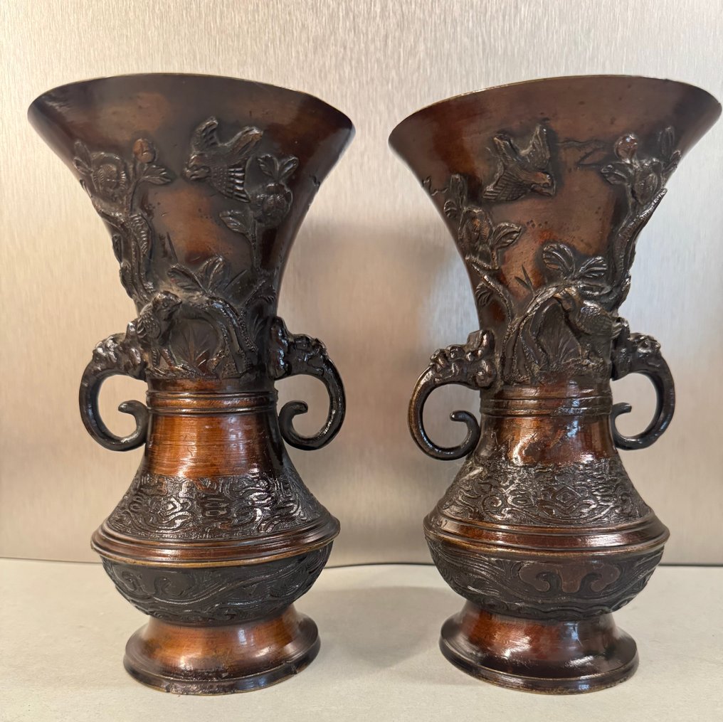 一对日本青铜花瓶 - 青銅色 - 日本 - 20世紀初 #1.0