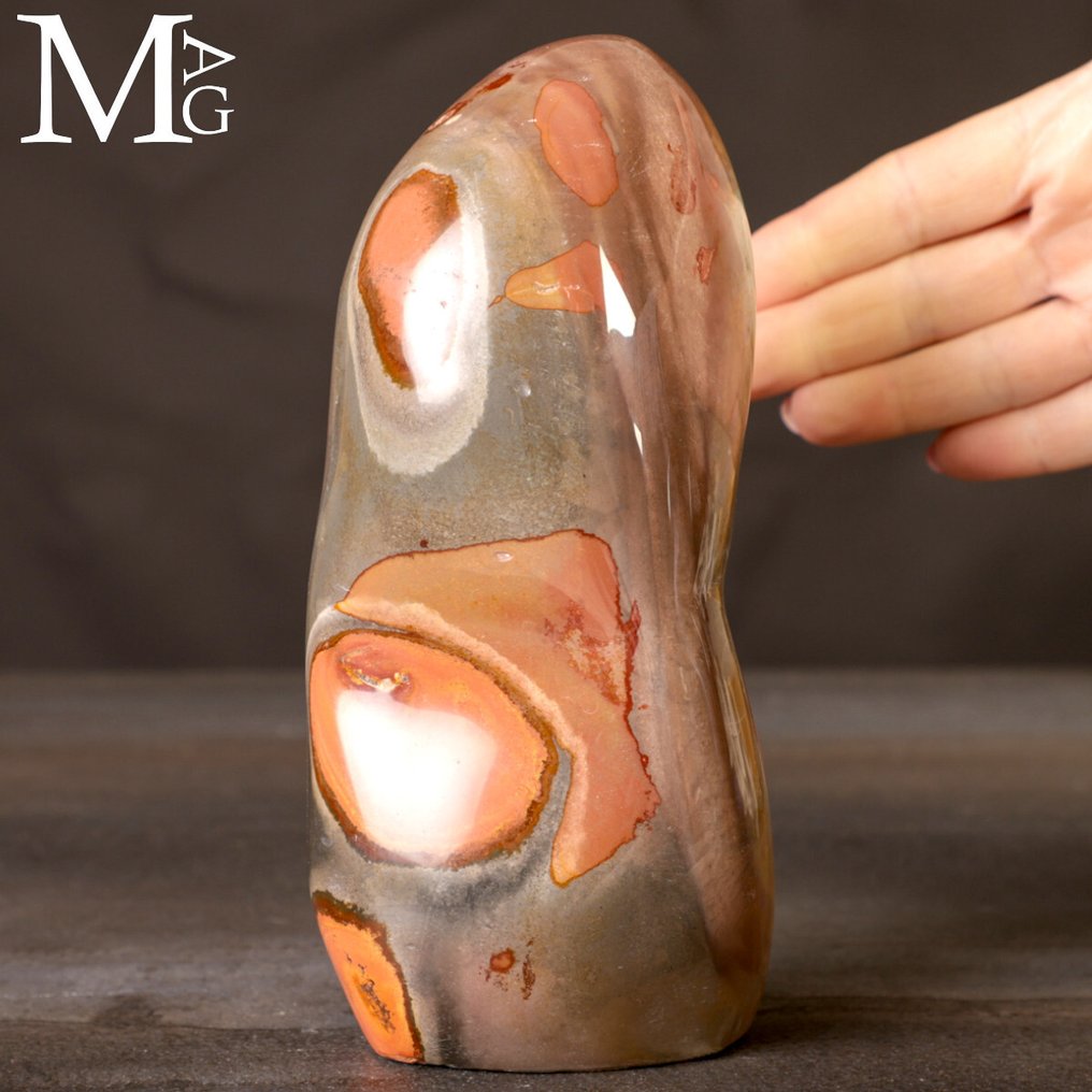 Policrhome Jasper - Naturlige ørkenfarver - First Quality Madagascar Jasper – Dekorativ frit form. - Højde: 177 mm - Bredde: 85 mm- 1647 g #1.0