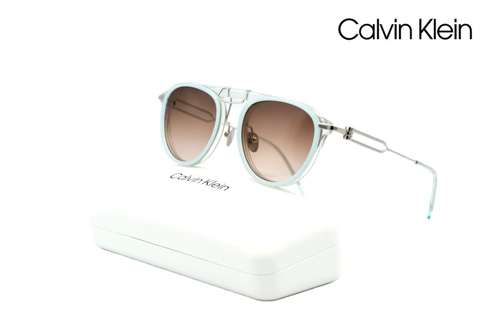 CALVIN KLEIN 205W39NYC - Made in Italy - CKNYC1884S - Blue Transparent Acetate & Silver Metal - *New* - Occhiali da sole #1.0
