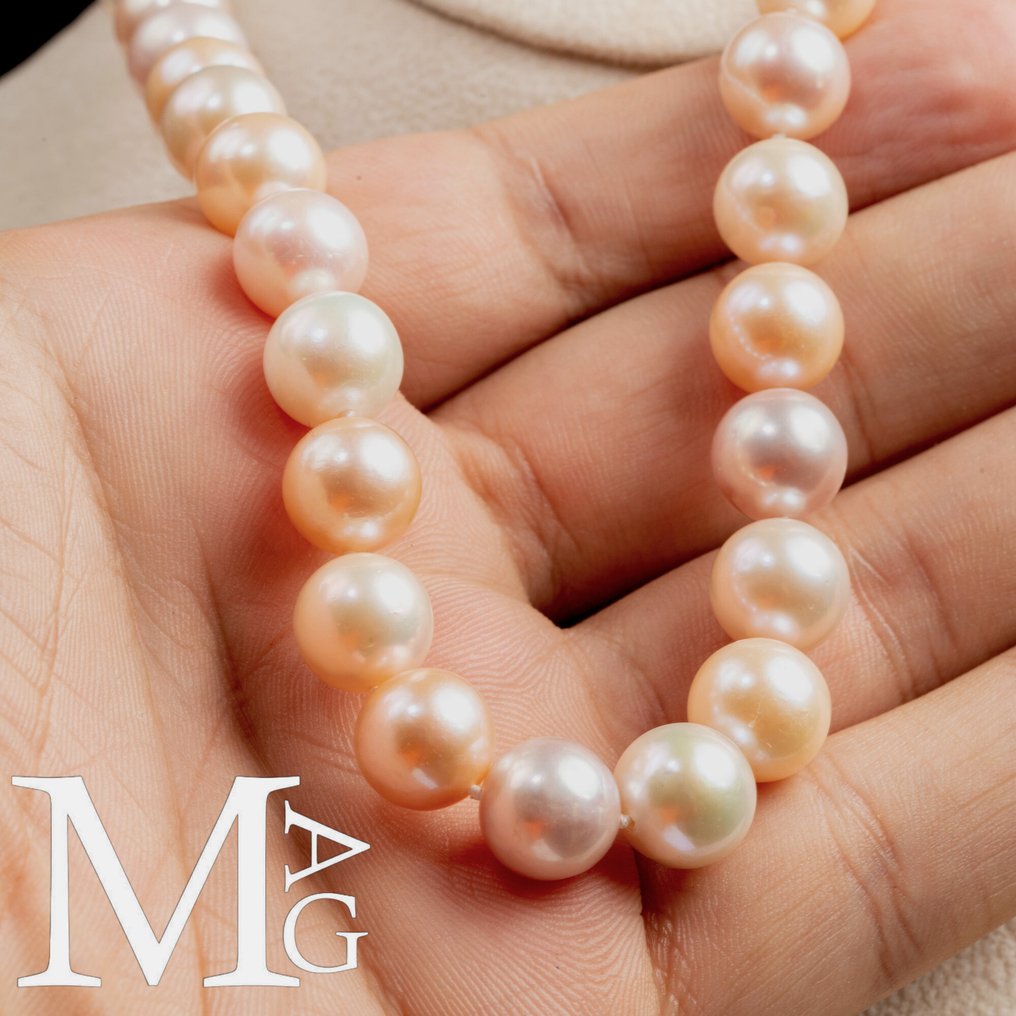 Κολιέ από Μαργαριτάρια Γλυκού Νερού – Κλασική Κομψότητα σε Ροζέ Λευκό - Αποκλειστικό Ιταλικό Κοσμήμα - Ύψος: 460 mm - Πλάτος: 11 mm- 68 g #2.1