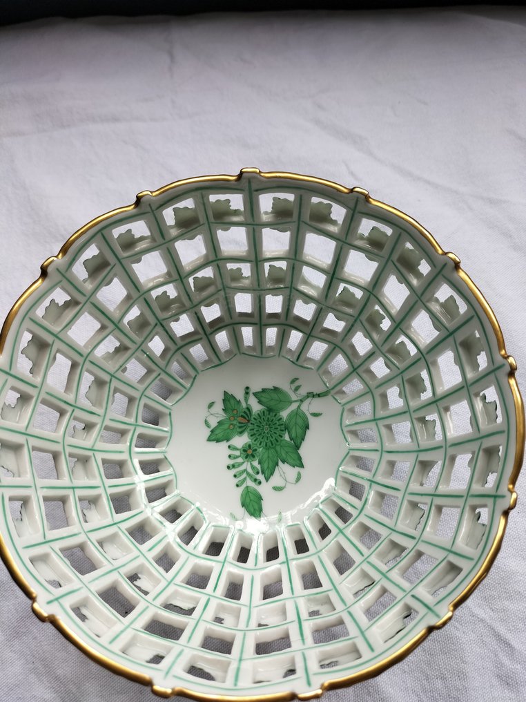 Herend - aponyi grun - Πιατέλα - καλάθι με ψωμί και φρούτα - Μη εφυαλωμένη πορσελάνη - Broodkorf #3.2