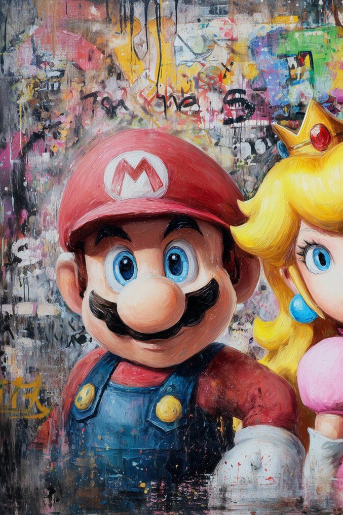 Canvas Fit - Alberto Ricardo - Iconos Pop: Mario, Peach y Mickey en un mismo lienzo" #1.0