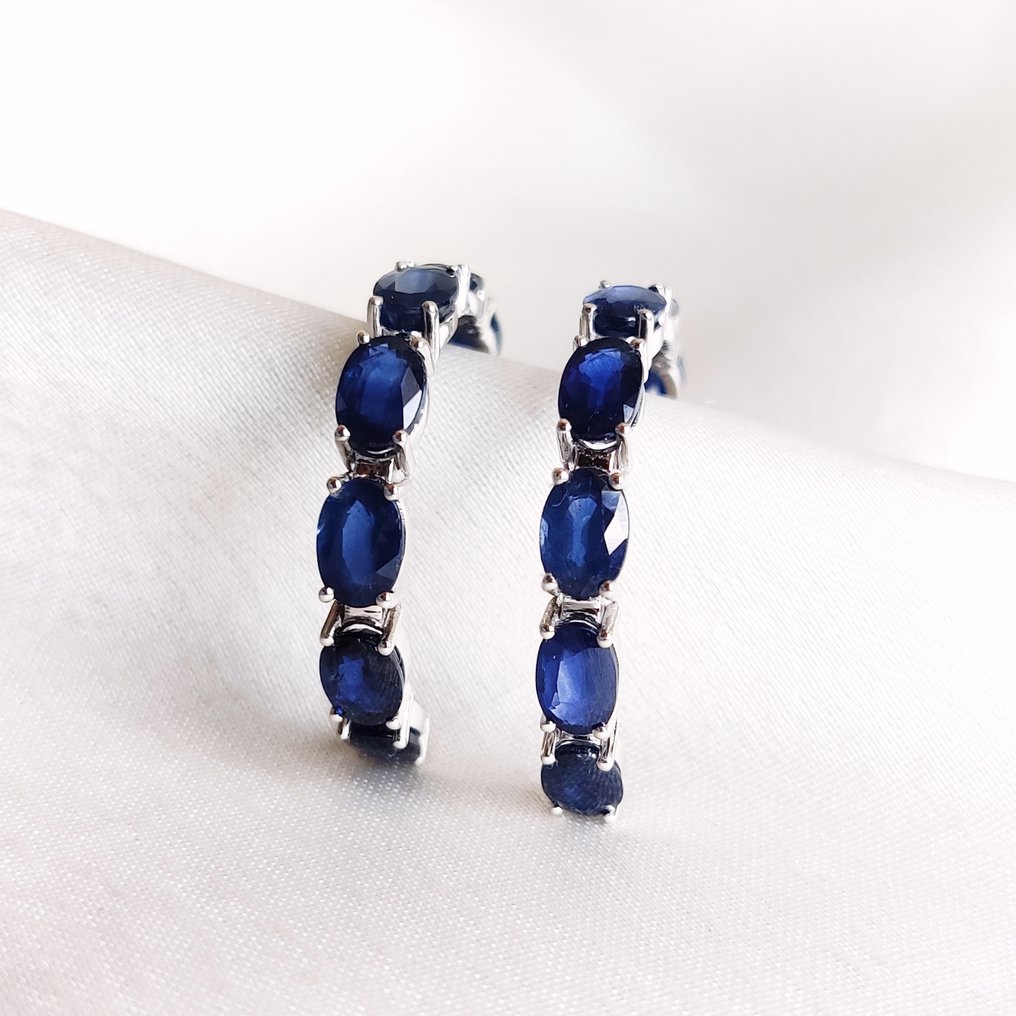 Κρίκοι - 14 καράτια Λευκός χρυσός - 8.53ct. tw. Ζαφείρι - Σκουλαρίκια με μπλε ζαφείρι #1.0