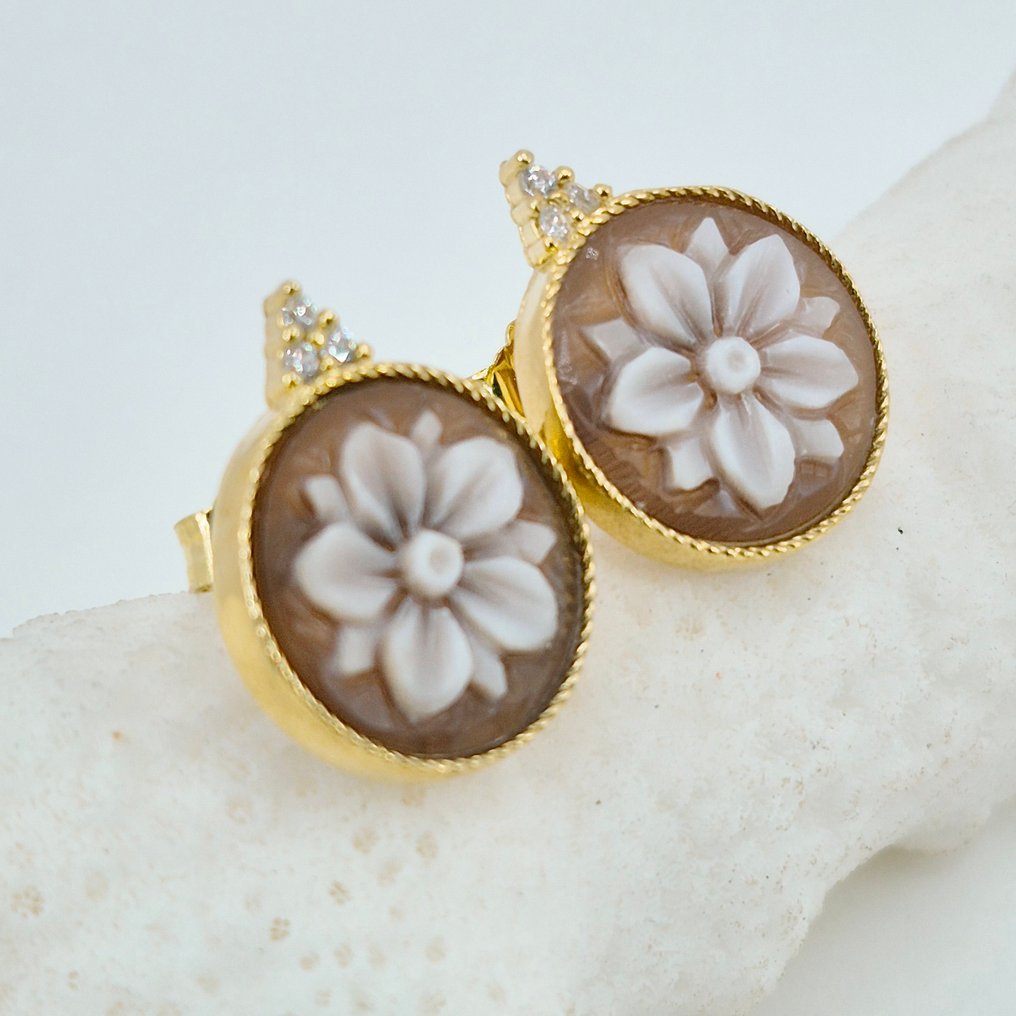银, Gold-plated - 耳环 - 手工切割的CAMMEI #2.1