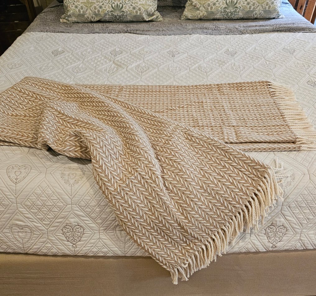 Eksklusiv i kamel- og hvid bomuld - 200x150cm - Dyne, tæpper - Tæppe - 200 cm - 150 cm #1.0