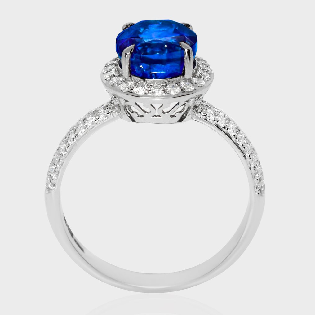 没有保留价 - 戒指 - 18K包金 白金, IGI 3.83 克拉 深邃浓烈的蓝色 - 4.31ct. tw. 蓝宝石 - 钻石 #4.3