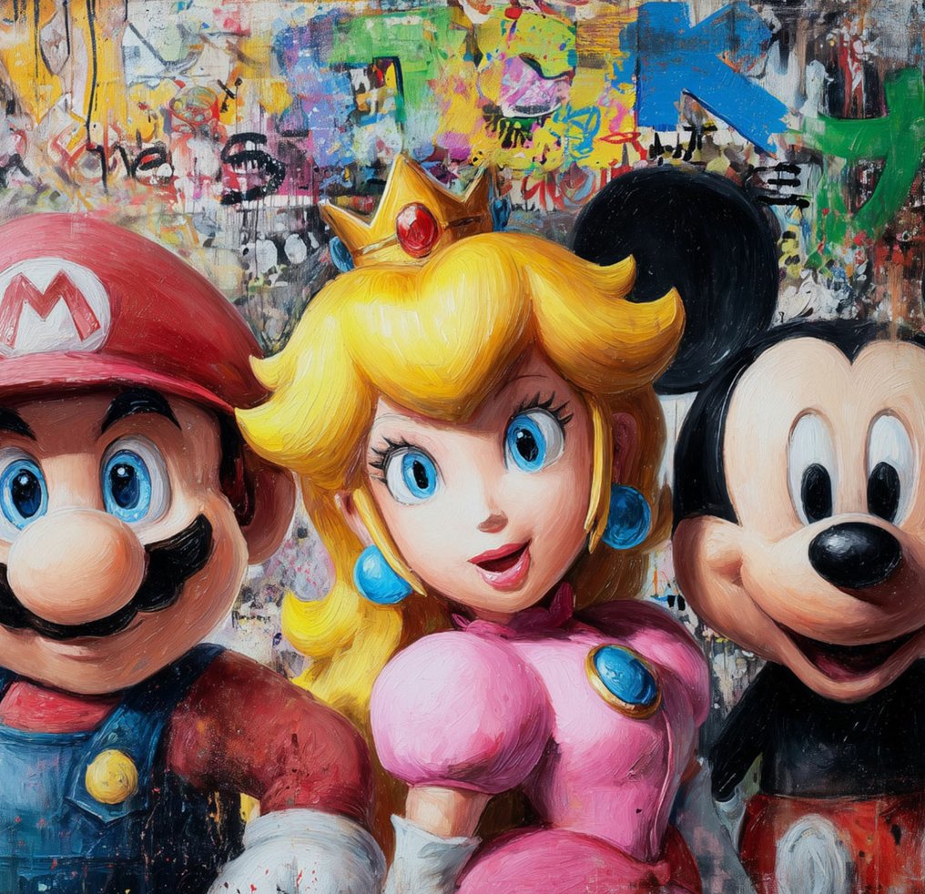 Canvas Fit - Alberto Ricardo - Iconos Pop: Mario, Peach y Mickey en un mismo lienzo" #3.2