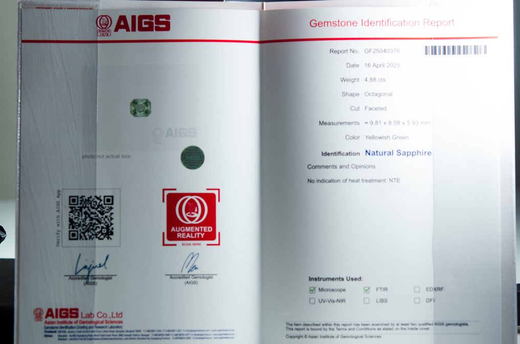 蓝宝石  - 4.88 ct - 亚洲宝石科学院（AIGS） - 未加热 #3.2